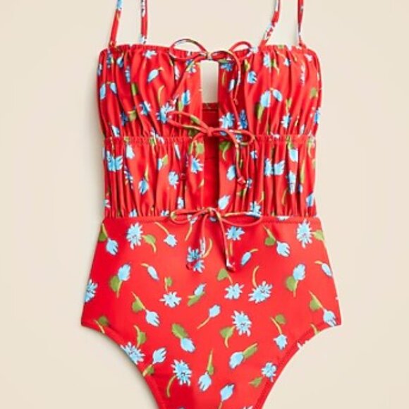 J. Crew NWT Ruched Cut Out One Piece in Burshed Daisy Print sz 4 - Picture 3 of 9